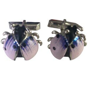 Vintage Swank Purple Ladybug Cufflinks Silver Tone Rare Lavender Color